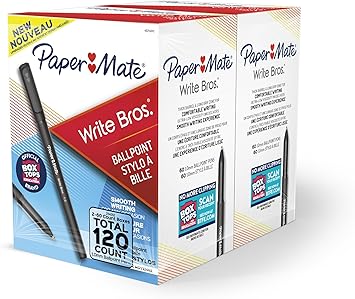 Paper Mate进口代理批发 Paper Mate 圆珠笔，Write Bros. 黑色墨水笔，中号（1.0 毫米），120 支