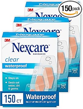 Nexcare进口代理批发 Nexcare 防水绷带，可留在泳池中，保持 12 小时，手指和肘部透明绷带 - 50 包防水绷带