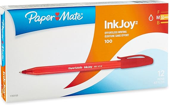 Paper Mate进口代理批发 Paper Mate InkJoy 100ST 圆珠笔，带帽，红色 (1783153) 12 支每包