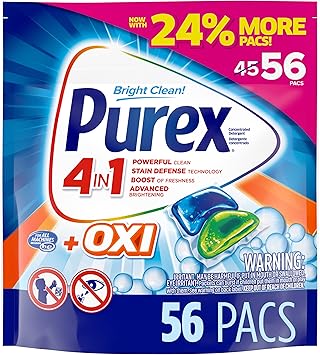 Purex进口代理批发 Purex 4 合 1 + OXI 洗衣粉套装，Fresh Morning Burst，56 片