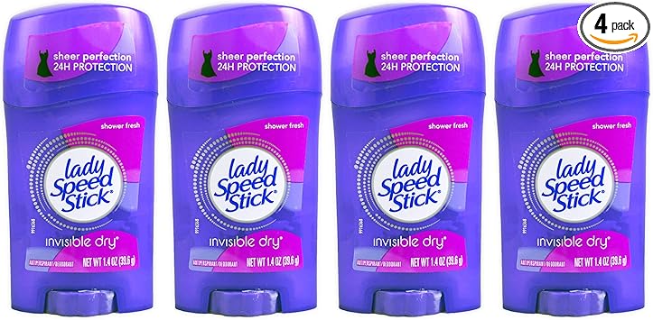 Lady Speed Stick进口代理批发 Lady Speed Stick 隐形干爽止汗除臭剂，淋浴清新，1.4 盎司（4 件装）