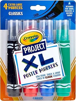 Crayola进口代理批发 Crayola XL 海报记号笔，多种经典颜色，学校用品，4 件装