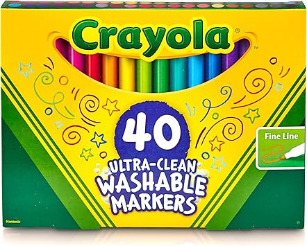 Crayola进口代理批发 Crayola Ultra Clean 细线可水洗记号笔（40 克拉），儿童彩色记号笔，细尖，美术用品，礼品和圣诞袜，3+