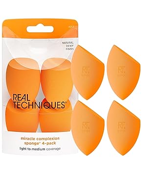 Real Techniques进口代理批发 Real Techniques 奇迹肤色海绵套装 4 件装，化妆搅拌海绵，适用于液体和乳霜彩妆，可叠加遮瑕，粉底海绵，适用于天然底妆，礼品套装，不含乳胶泡沫