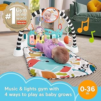 酷牌库|商品详情-FISHER-PRICE BABY进口代理批发 Fisher-Price 婴儿游戏垫 Glow and Grow Kick & Play 钢琴健身房、蓝色音乐学习玩具，具有发展活动功能，适合 0 个月以上新生儿