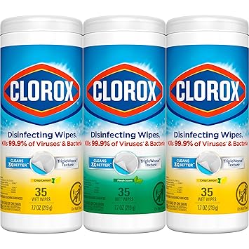 Clorox进口代理批发 Clorox 消毒湿巾超值装，清洁湿巾，每片 35 片，3 片装（包装可能有所不同）