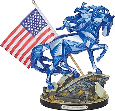 Enesco进口代理批发 Enesco Trail of Painted Ponies Wild Blue Remembering 9/11 小雕像，9.5 英寸高 x 3.75 英寸宽 x 8.25 英寸长，多色