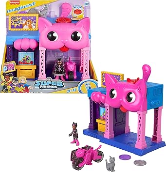 Fisher-Price进口代理批发 Fisher-Price Imaginext DC 超级朋友玩具猫女剧场玩具套装带人物和配件，适合 3 岁以上儿童假装游戏