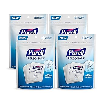 Purell进口代理批发 Purell SINGLES 高级洗手液凝胶，无香料，18 片一次性旅行装（4 件装）