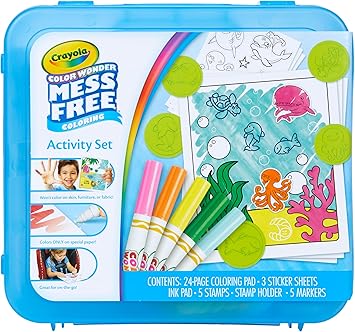 Crayola进口代理批发 Crayola Color Wonder Mess 免费着色活动套装（30 件以上），带记号笔、邮票和贴纸，送给幼儿的礼物，3 岁以上