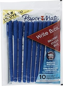 Paper Mate进口代理批发 Paper Mate Write Bros 圆珠笔，中号（1.0 毫米），蓝色，10 支