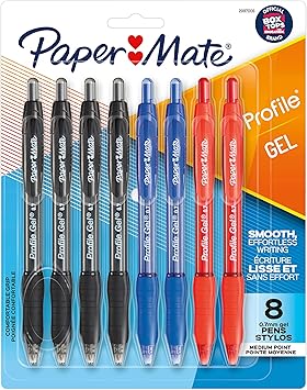 Paper Mate进口代理批发 Paper Mate 中性笔，轮廓伸缩笔，中号笔（0.7 毫米），多种颜色，8 支装