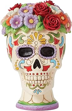 Enesco进口代理批发 Enesco Jim Shore Heartwood Creek 万圣节死亡糖头骨花光环雕像 - Dia de Los Muertos 雕像树脂手工制作收藏装饰万圣节雕像家居装饰，5 英寸