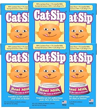 PetAg进口代理批发 Pet-Ag Cat-Sip Real Milk Treat - 8 盎司，6 包 - 适合猫和小猫的即食零食 - 含有 99% 不含乳糖、低脂 A 级牛奶，易于消化 - 促进水合作用 - 促进眼睛和健康心脏健康