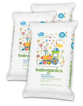 Babyganics进口代理批发 Babyganics 玩具、桌子和高脚椅湿巾，25 片，3 片装