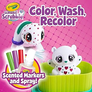 酷牌库|商品详情-Crayola进口代理批发 Crayola Scribble Scrubbie Pets 香味 Spa、动物玩具玩具套装，包括可水洗和香味记号笔，适合女孩和男孩的礼物，适合 3 岁以上儿童