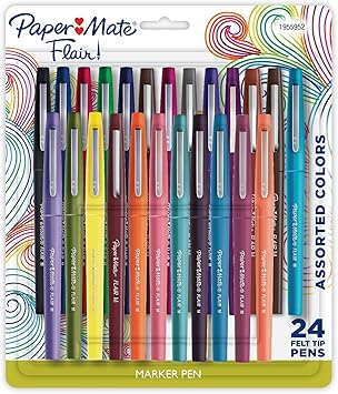 Paper Mate进口代理批发 Paper Mate 毡尖记号笔，中号笔尖，24 支 - 热带和多色墨水