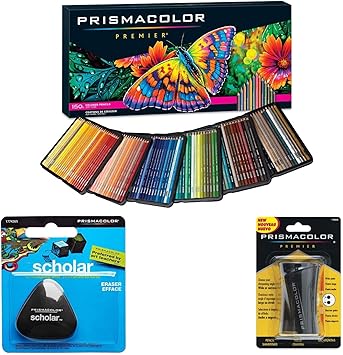 Prismacolor进口代理批发 Prismacolor 彩色铅笔盒，150 种颜色，三角学者铅笔橡皮擦和优质卷笔刀 (1800059+VE99016+1774265)