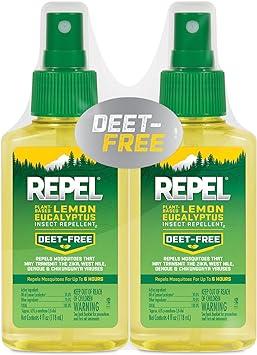 Repel进口代理批发 Repel 植物性柠檬桉树驱虫剂、驱蚊剂、泵式喷雾剂，4 盎司，（2 件装）