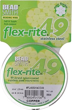 The Beadsmith进口代理批发 Beadsmith Flex-Rite 49 股尼龙涂层、不锈钢串珠线、珠宝制作供应（0.014 直径，铜 - 30 英尺）