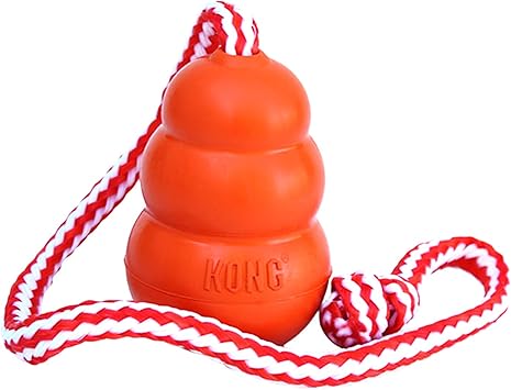 KONG进口代理批发 KONG Aqua Floating Fetch Toy - 狗狗漂浮玩具，用于取水、玩耍、锻炼等 - 天然橡胶狗狗玩具，带泡沫内部和绳子，可投掷更远 - 橙色，适合中型犬