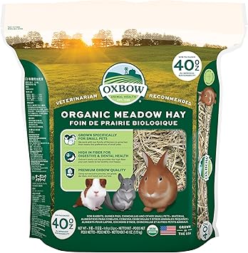 Oxbow进口代理批发 Oxbow Animal Health 有机草甸干草，适用于兔子、豚鼠和小型宠物，美国种植，农场新鲜，40 盎司