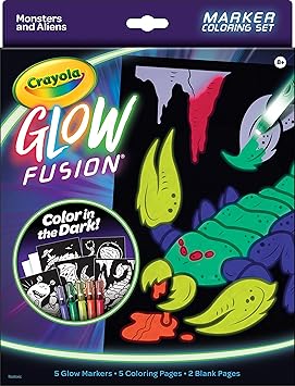 Crayola进口代理批发 Crayola Glow Fusion，带记号笔的深色发光着色套装，外星人和怪物着色页，儿童礼物