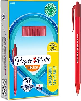 Paper Mate进口代理批发 Paper Mate InkJoy 100RT 可伸缩圆珠笔 |中点 (1.0mm) |红色| 20 件