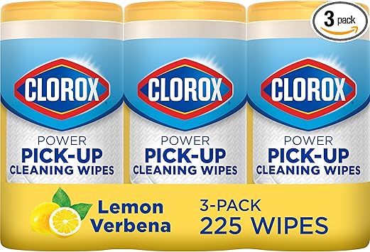 Clorox进口代理批发 Clorox Power Pick-Up 清洁湿巾，柠檬马鞭草，75 片纸巾湿巾，3 片装（包装可能有所不同）