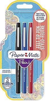 Paper Mate进口代理批发 3 支装 Flair Original PAPERMATE 毡尖笔中号笔尖 3 Coloursaa