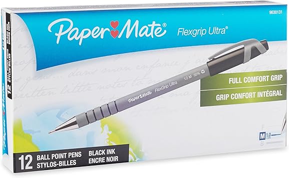 Paper Mate进口代理批发 Flexgrip Ultra Stick 中号圆珠笔，12 支