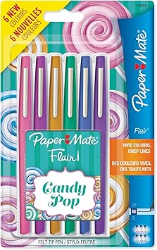 Paper Mate进口代理批发 Paper Mate 中号 Flair Candy POP 笔 - 多种颜色（6 支装）