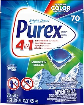 Purex进口代理批发 Purex 4 合 1 洗衣粉包，Mountain Breeze，70 包