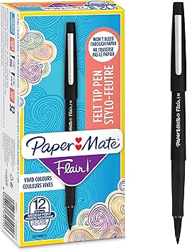 Paper Mate进口代理批发 Paper Mate Flair 钢笔，0.7 毫米中号笔尖，黑色，每盒 12 支