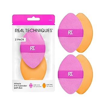 酷牌库|商品详情-Real Techniques进口代理批发 Real Techniques Miracle 2 合 1 粉扑，双面，全尺寸化妆混合粉扑，双面松紧带，精密尖端化妆海绵和粉扑，适用于液体、霜和粉，2 件装