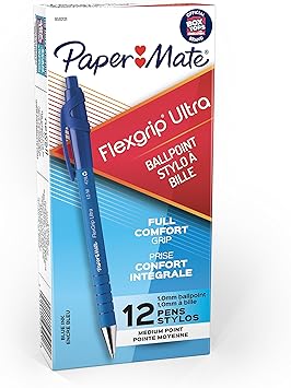 Paper Mate进口代理批发 Paper Mate FlexGrip 超再生可伸缩圆珠笔，1 毫米中号，蓝色，12/包 (9510131)