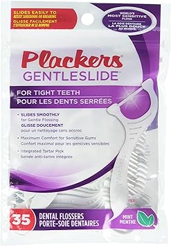 Plackers进口代理批发 Plackers Gentleslide 紧致牙齿清凉薄荷味带 Tarter Pick 35 牙线清洁牙齿和健康牙龈（各 1 件）