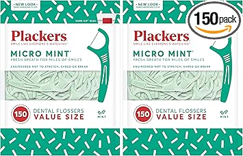 Plackers进口代理批发 Plackers 微型薄荷牙线棒，150 支，2 支装