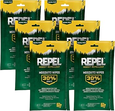 Repel进口代理批发 Repel 30% 避蚊胺驱蚊湿巾，15 片 6 片装