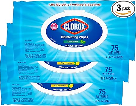 Clorox进口代理批发 Clorox 消毒湿巾，无漂白清洁湿巾，家居必需品，75 片湿巾，3 片装，清新香味（包装可能有所不同）