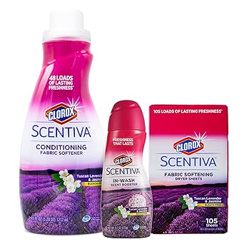 Clorox进口代理批发 Clorox Scentiva 洗衣套装托斯卡纳薰衣草和茉莉花香 |包括 Clorox Scentiva 香味干燥片、香味增强珠和织物柔软剂