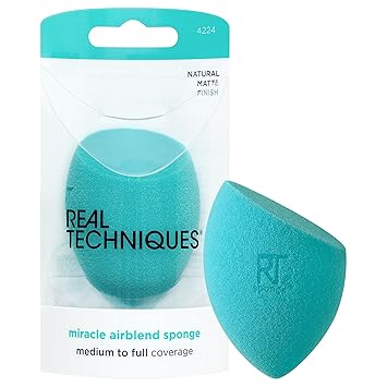 Real Techniques进口代理批发 Real Techniques Miracle Airblend 海绵，哑光化妆混合海绵，适用于液体、霜和粉末产品，提供中等至全面覆盖，粉底海绵，不含乳胶泡沫，1 片