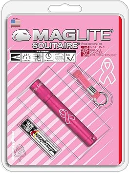 MagLite进口代理批发 Maglite Solitaire 白炽 1 芯 AAA 国家乳腺癌基金会手电筒 粉色