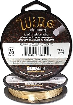 The Beadsmith进口代理批发 Beadsmith 线元件 26 号漆面防锈铜线，用于珠宝制作，177 码，161.85 米，磅线轴（金色）