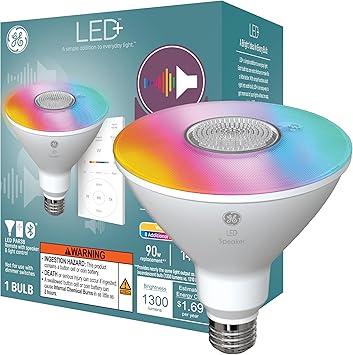 酷牌库|商品详情-GE进口代理批发 GE LED+ PAR38 LED 灯泡，户外变色无线蓝牙扬声器泛光灯，带遥控器，14W，多色 + 暖白色（1 件装）