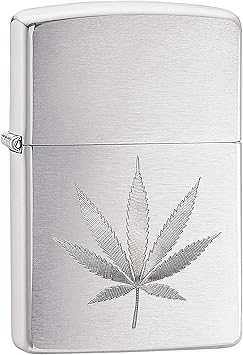 Zippo进口代理批发 Zippo 拉丝铬大麻叶口袋打火机 (29587)，一种尺寸，高抛光铬