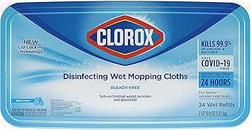 Clorox进口代理批发 Clorox 消毒湿拖布，雨水清洁，24 片湿补充装（包装可能有所不同）