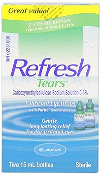 Refresh进口代理批发 Refresh Tears 润滑剂滴眼液，每瓶 1 全盎司，无菌 -（2 包）