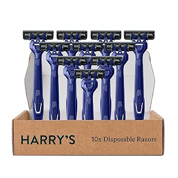 Harry's进口代理批发 Harry's 男士一次性剃须刀，3 刀片剃须刀，带润滑条和旋转头，10 片（1 件装）