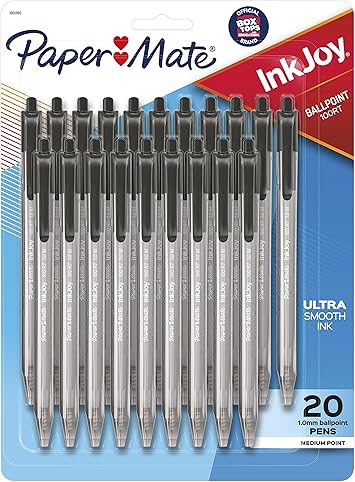 Paper Mate进口代理批发 Paper Mate InkJoy 100RT 可伸缩圆珠笔，中号（1.0 毫米），黑色，20 支